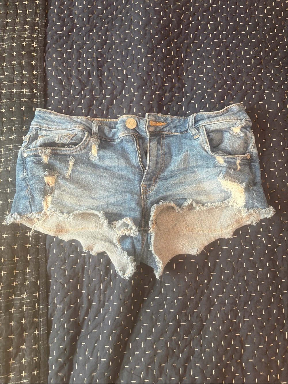 Distressed Blue Denim Short Shorts